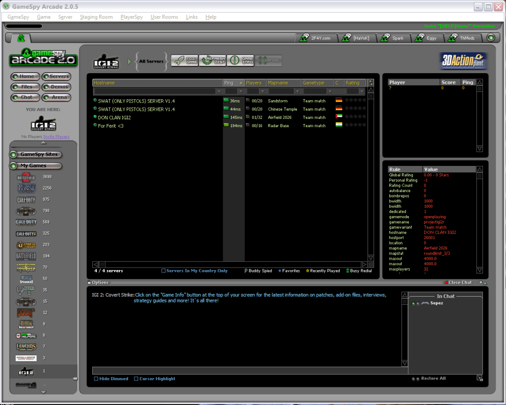 GameSpy Arcade Server List